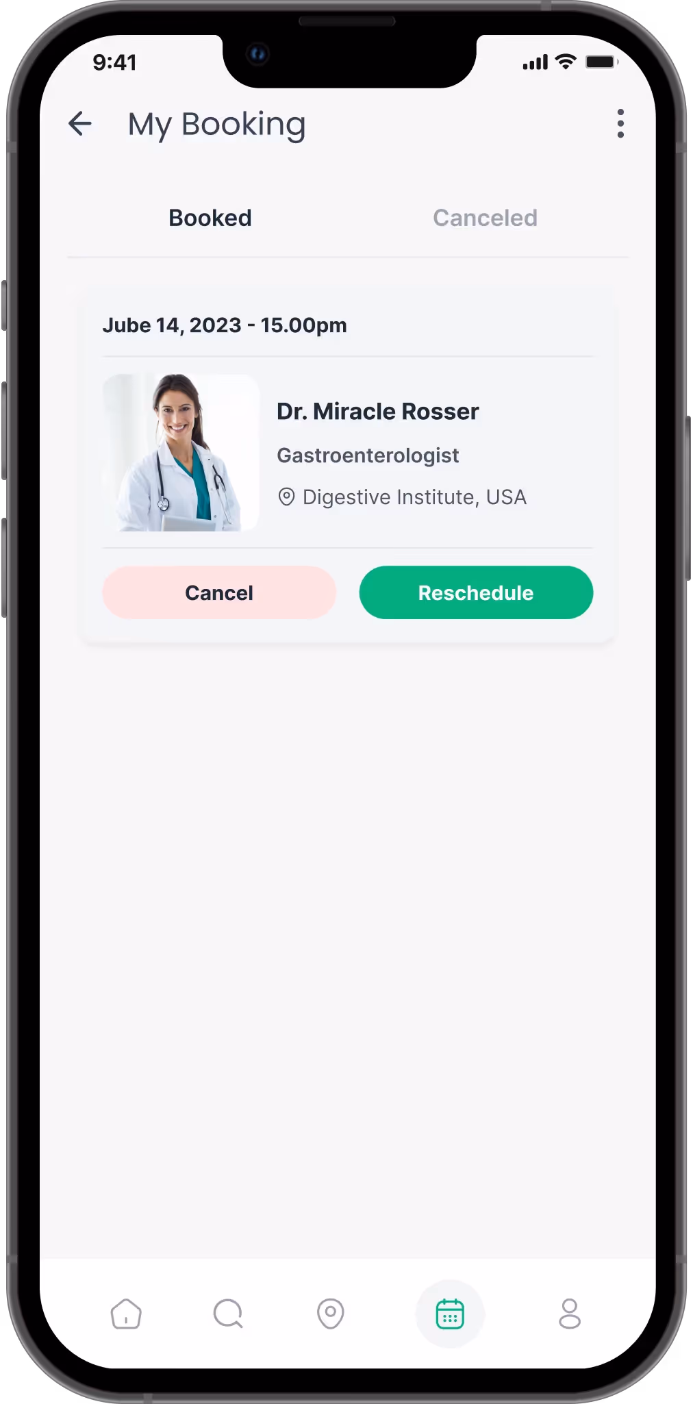 Screen allowing users to manage appointments with options to reschedule or cancel in WellCare app