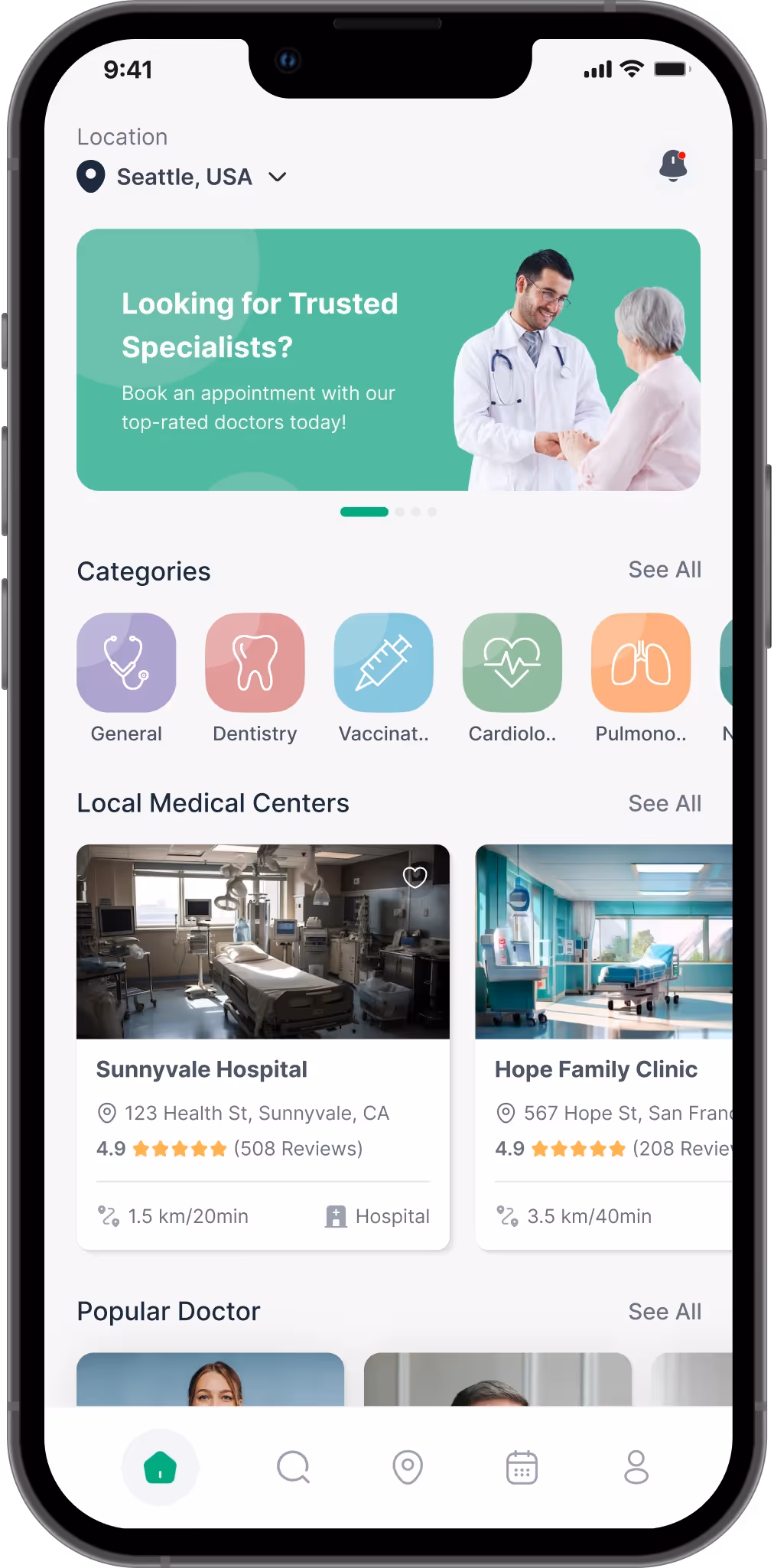 WellCare home dashboard displaying user's health stats and navigation cards