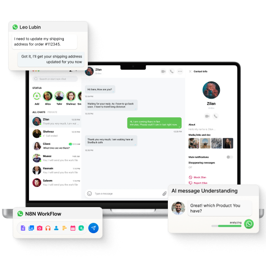 AI-Powered WhatsApp Chatbot interface showcasing interaction capabilities