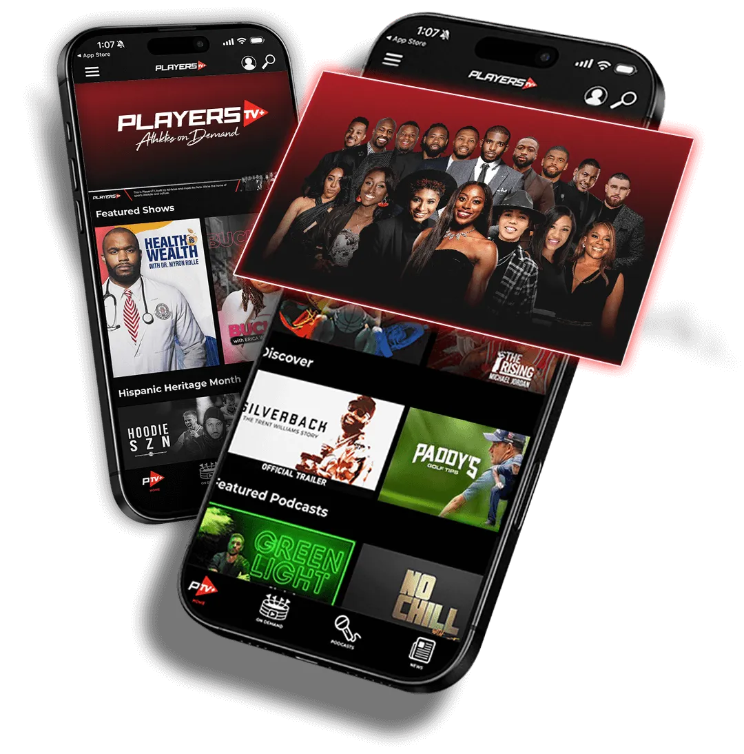 PlayersTV+ app shown on two phones
