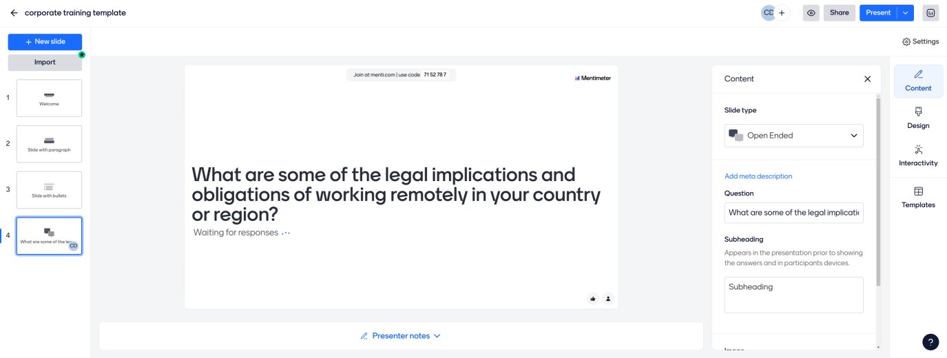 Slide creation with Mentimeter