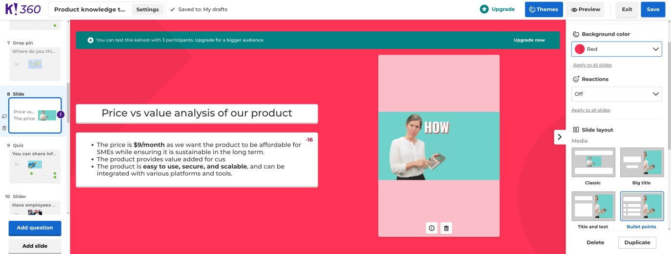 Kahoot's slides editor