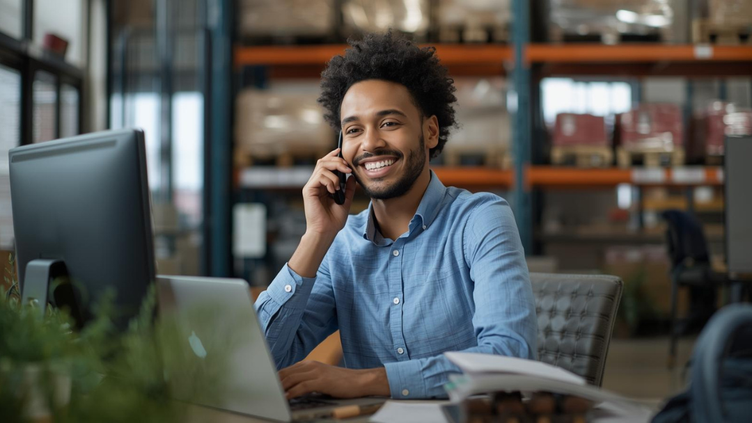 Salesperson working for wholesaler making call to customer