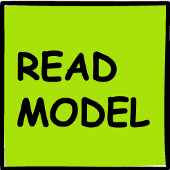 A green sticky note with the text READ MODEL written on it.