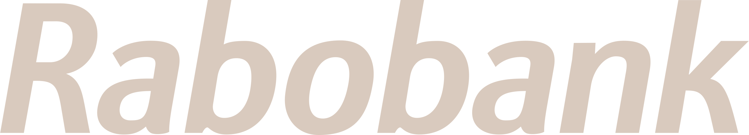 Rabobank text logo in beige color on transparent background.