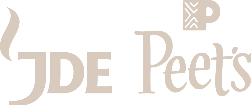 JDE Peet's logo with stylized coffee steam and a decorative 'P' in light beige.