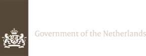 Government of the Netherlands logo with a crowned lion emblem on a brown background.