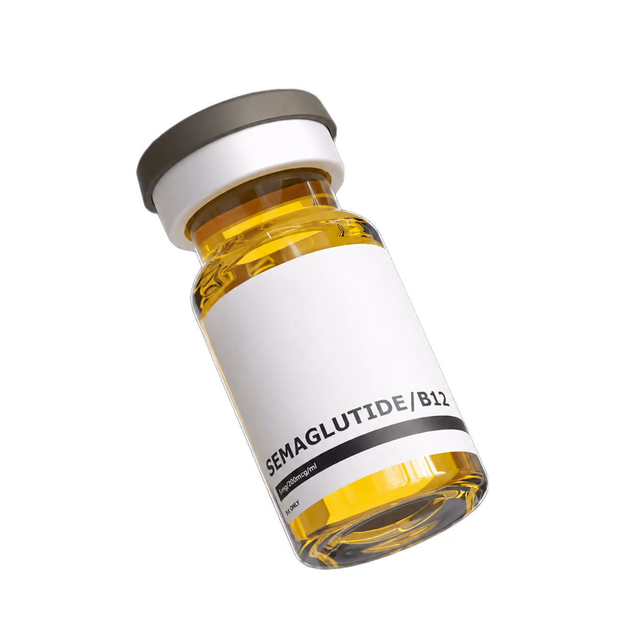IvyRX Semaglutide and B12 injectable liquid in a sealed glass vial.