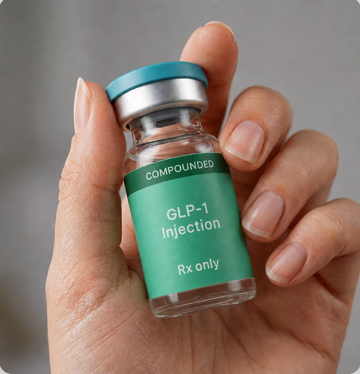 Ivy Rx compounded GLP-1 injection medicine vial, noted as prescription-only