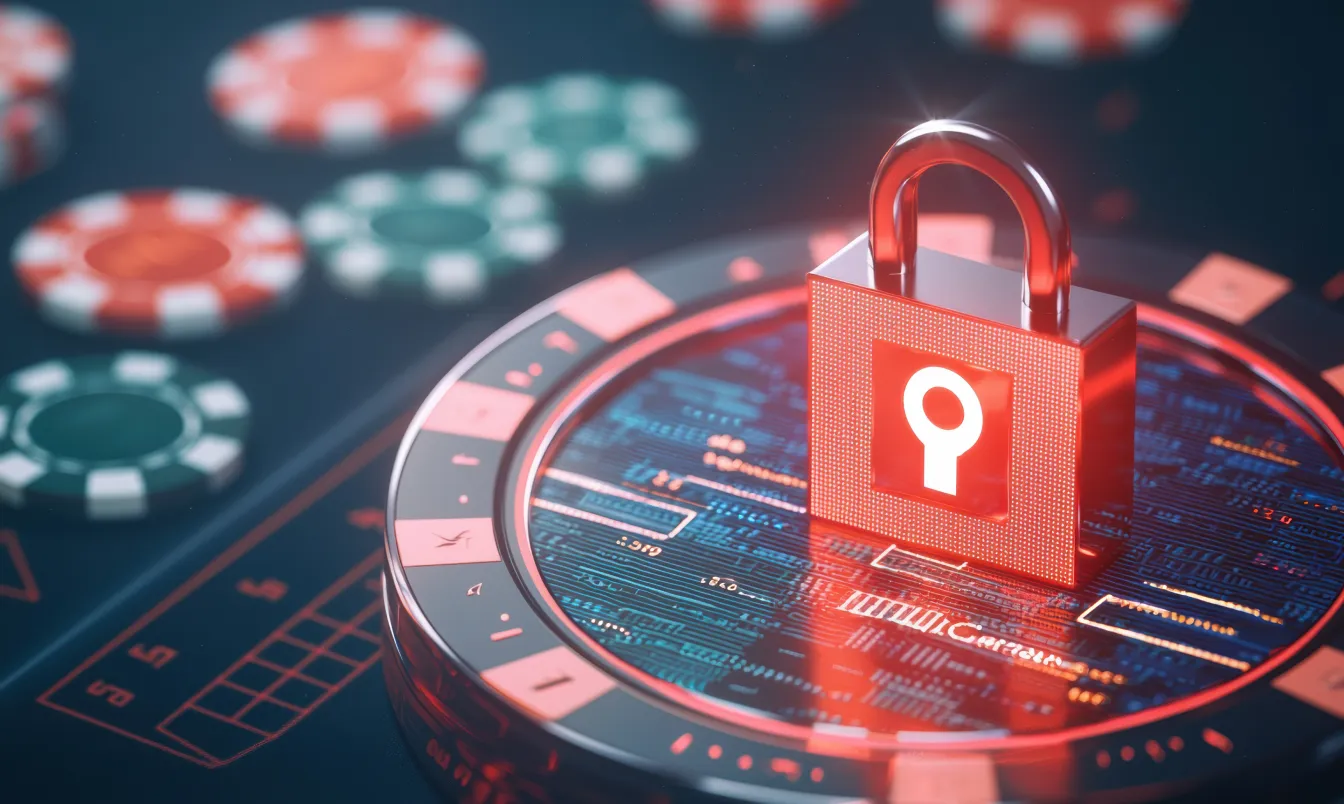 A red padlock on top of a computer chip.