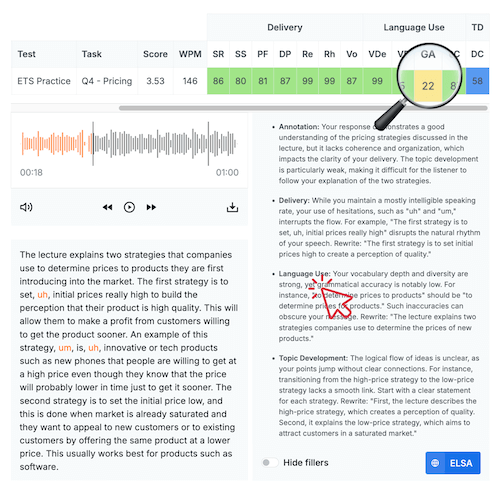 A woman improving her results on My Speaking Score