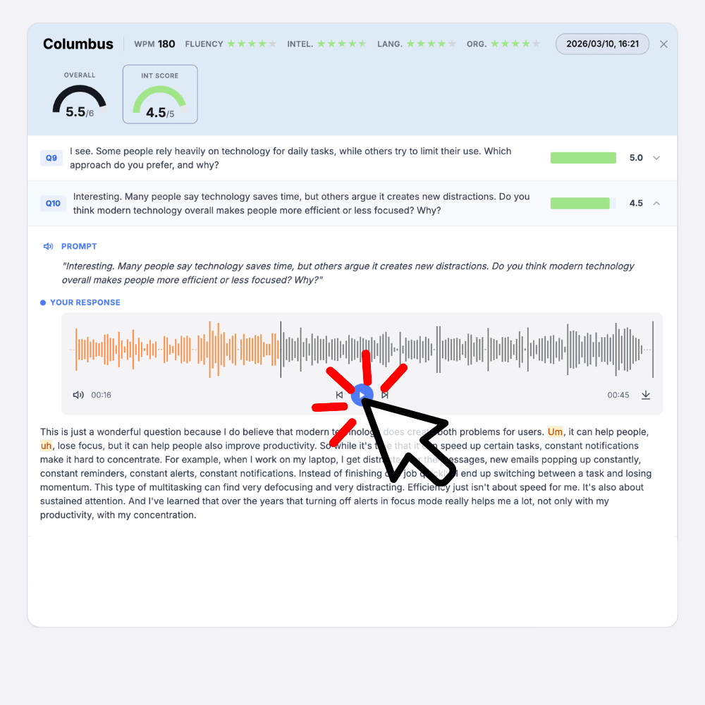 TOEFL Speaking feedback on My Speaking Score