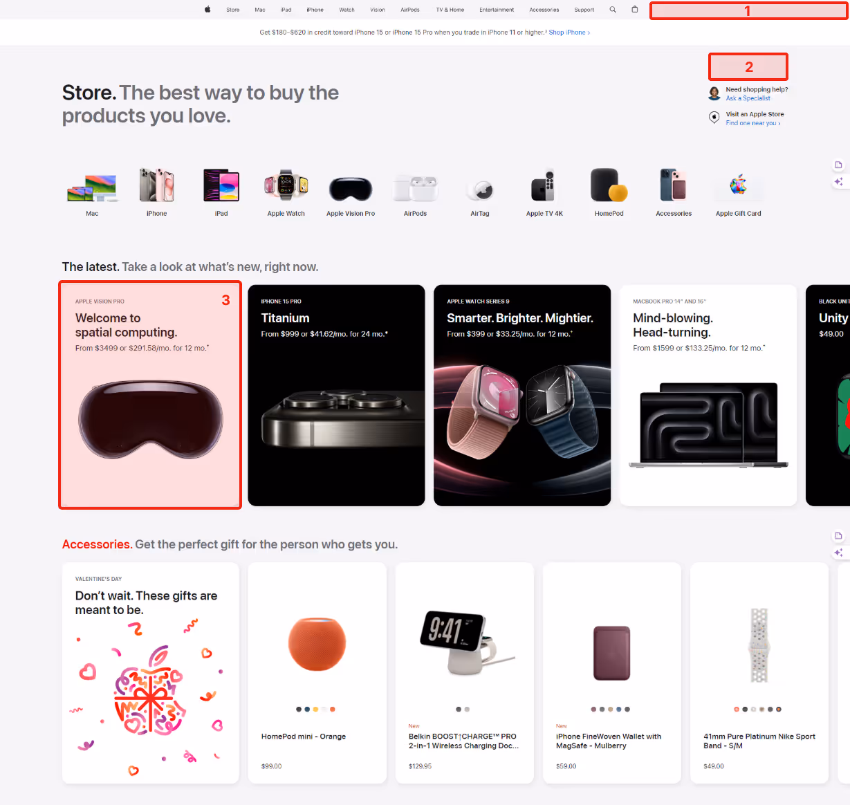 UX redesign mockup of the Apple Apple store page showing added user notifications about unavailability of direct purchases, alternative reseller links, and future Apple Store openings.