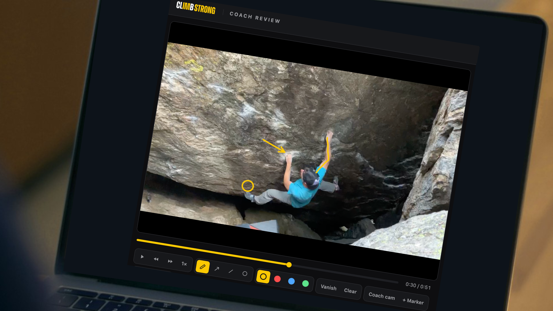 climber moves from one pocket to the next.