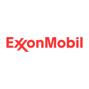 ExxonMobil company name in bold red text on black background.