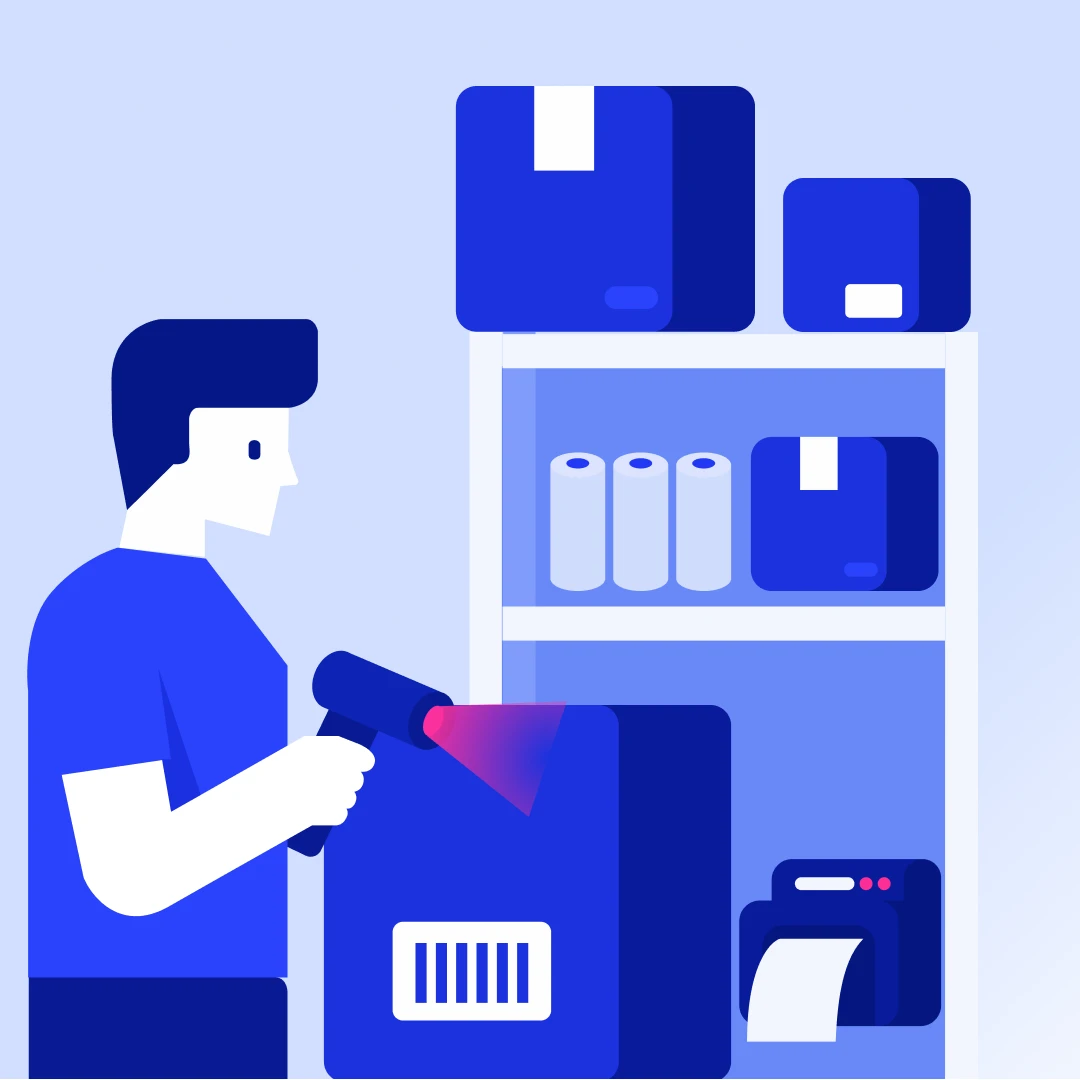 Warehouse worker scanning a parcel with a barcode scanner