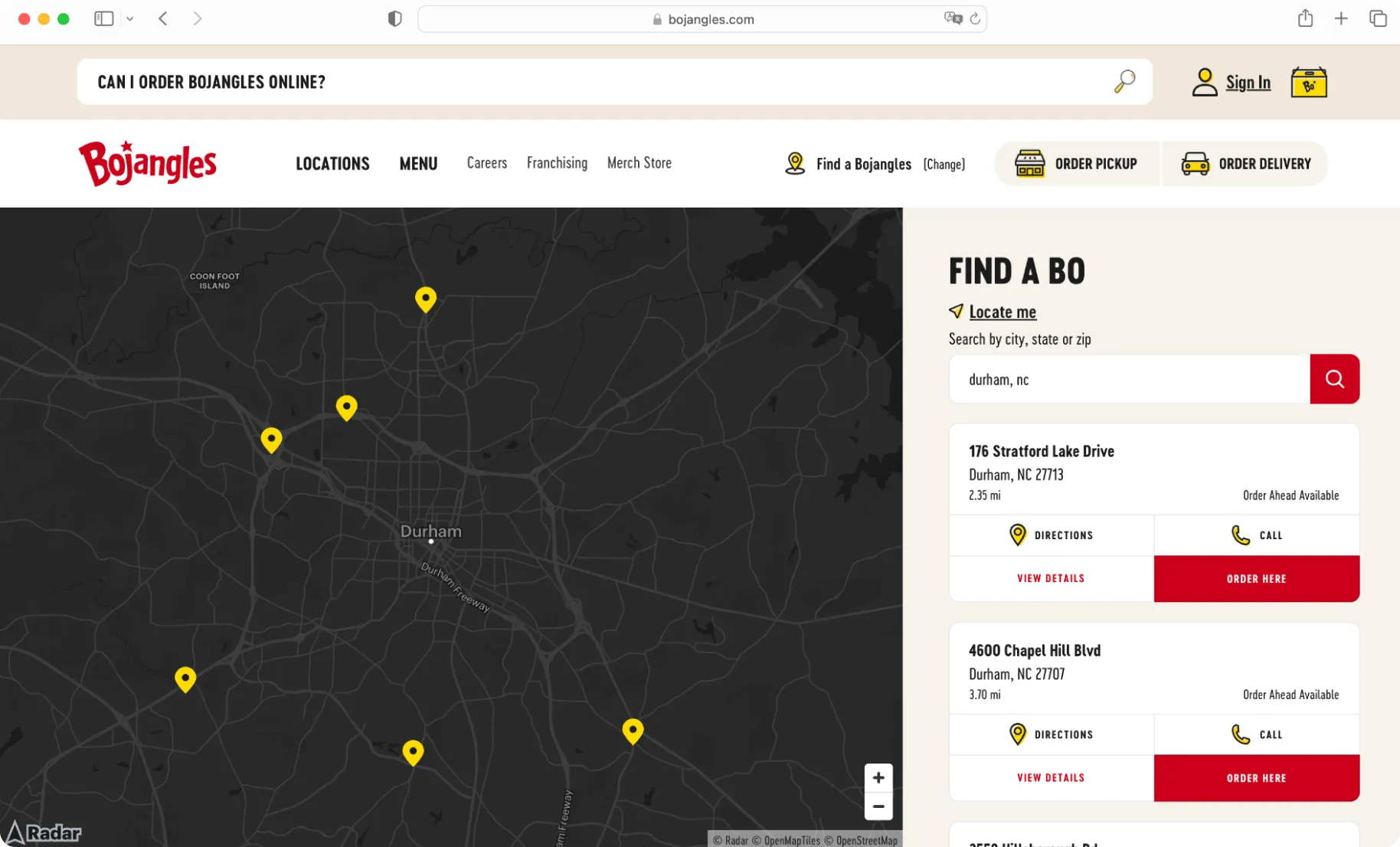 Bojangles store locator