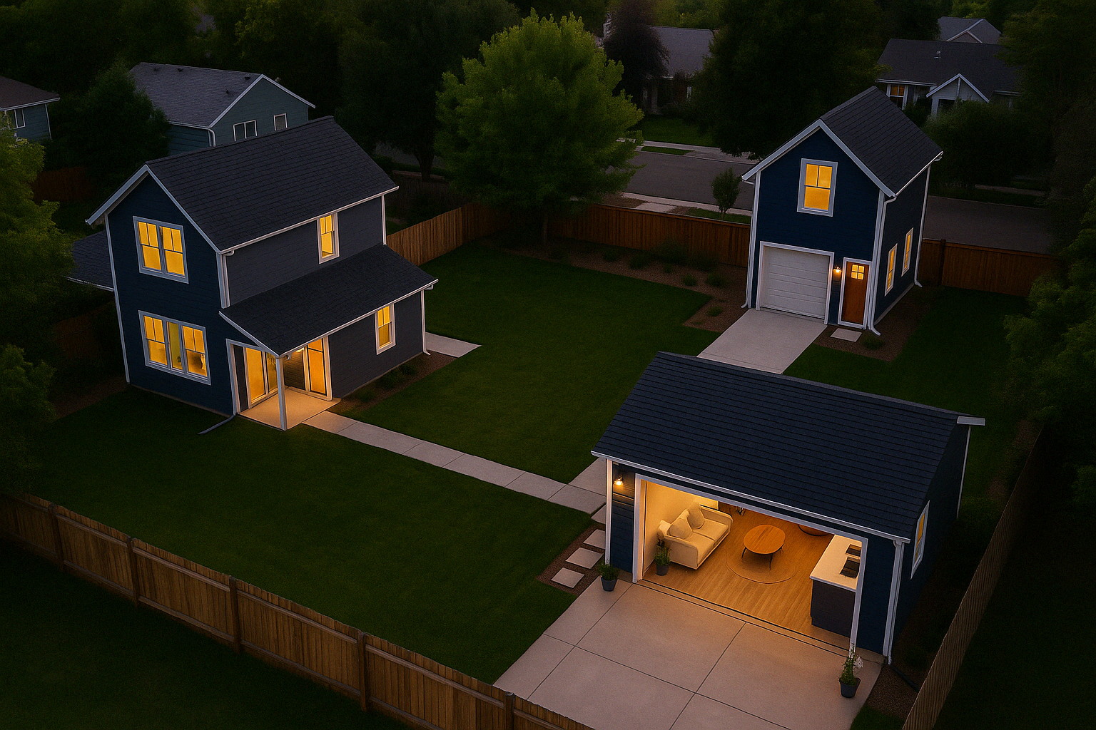 A detached accessory dwelling unit in a Denver residential backyard illustrating ADU zoning opportunities for Colorado homeowners