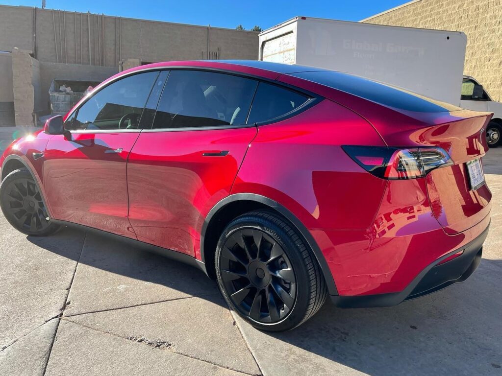 Tesla Model Y back view full Front End PPF + Ceramic Coating + Ceramic Tint!