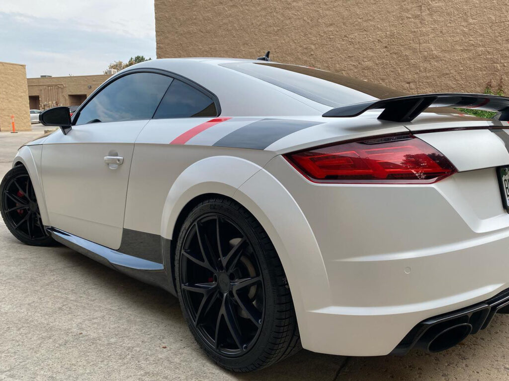 Audi TTRS vinyl wrap racing stripes side view