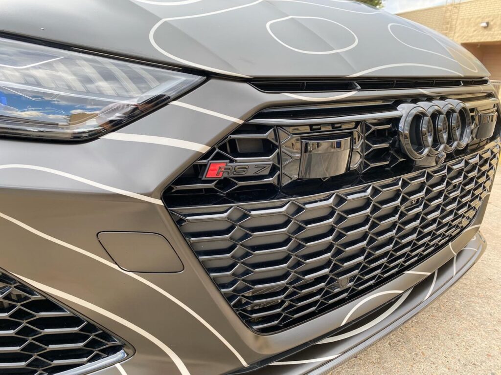 Audi RS7 vinyl wrap front view close out