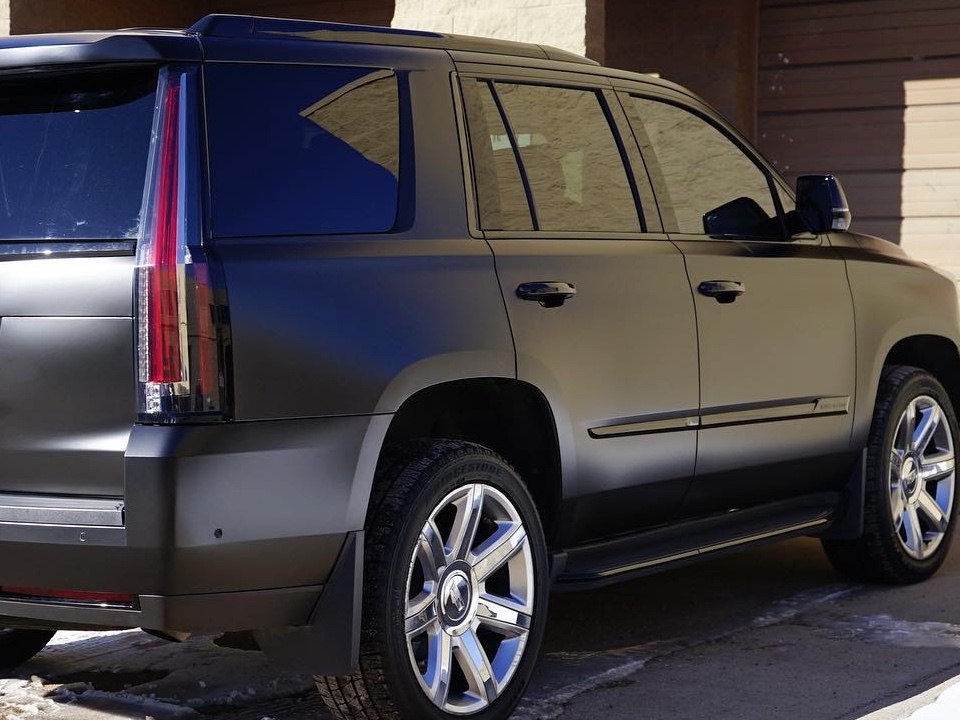 Cadillac Escalade with satin black vinyl wrap