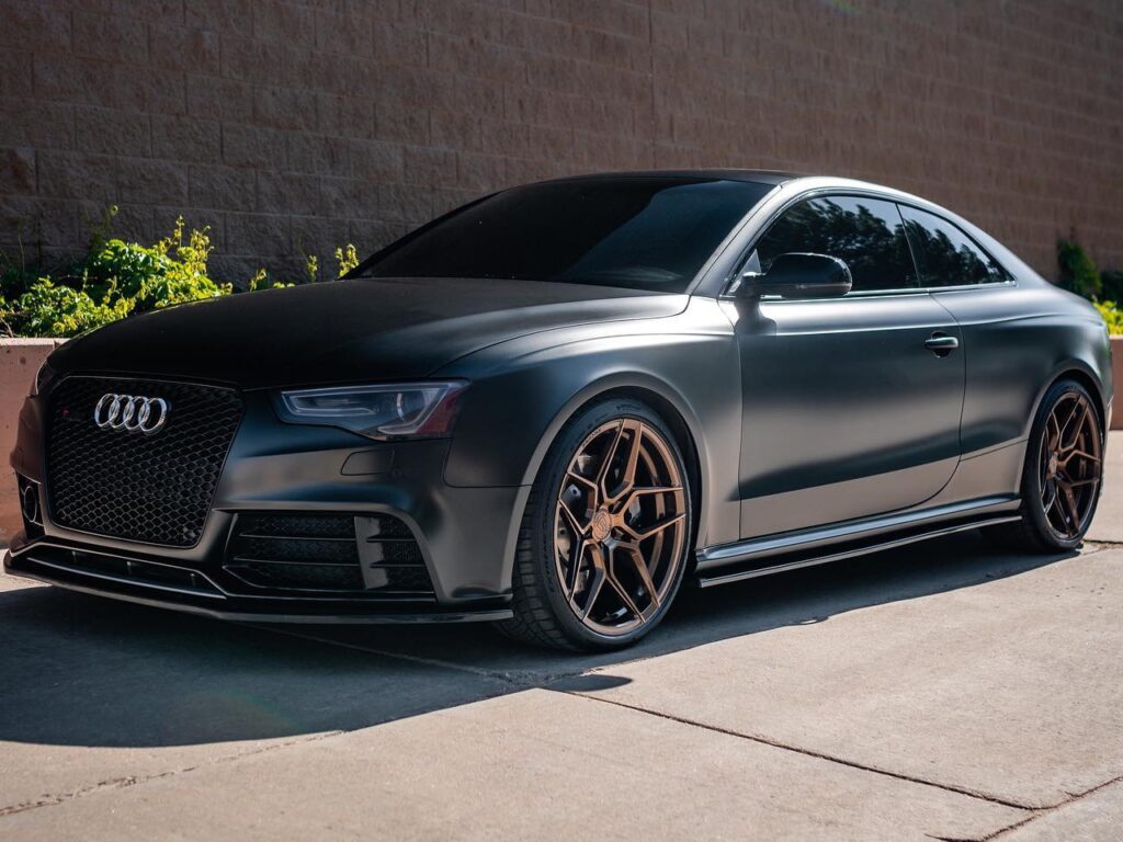 Audi RS5 window tint, ceramic coating, smoked out lights, chrome delete