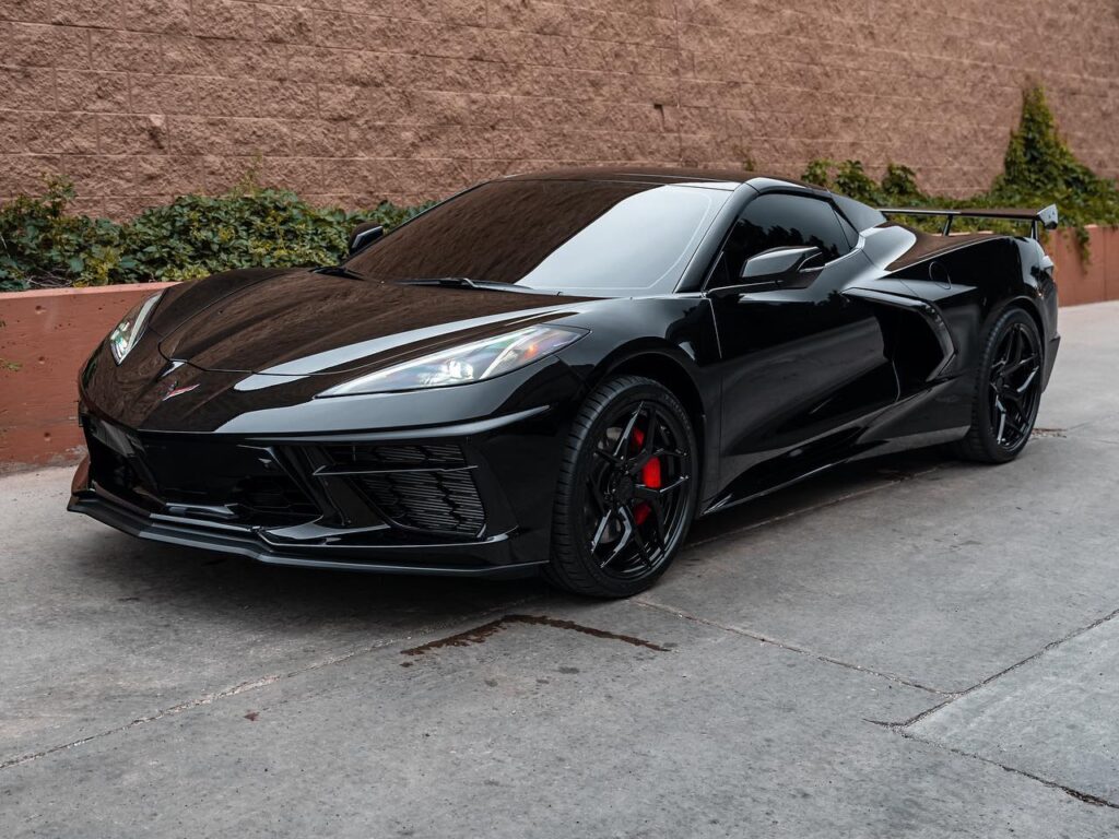 C8 Corvette front end paint protection film, paint correction, ceramic coating and an upgraded spoiler installed
