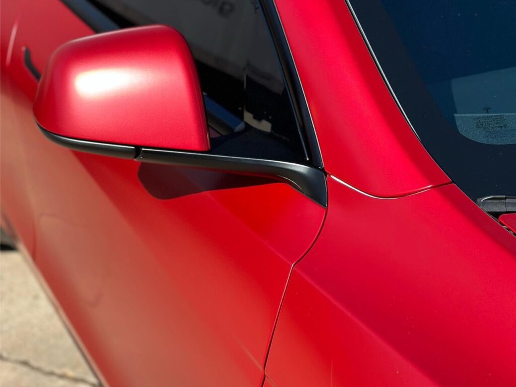 Tesla Model Y Satin Vampire Red vinyl wrap
