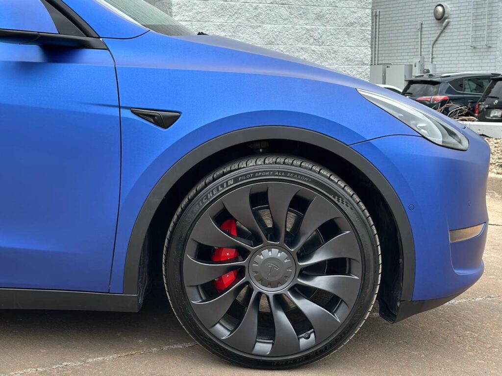 Tesla Model Y Matte Slate Blue front wrap