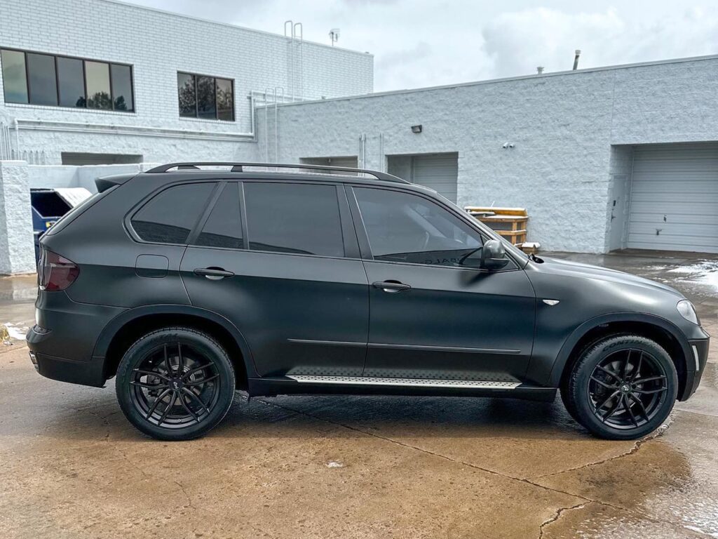 BMW X5 Satin Black Vinyl Wrap all blacked out