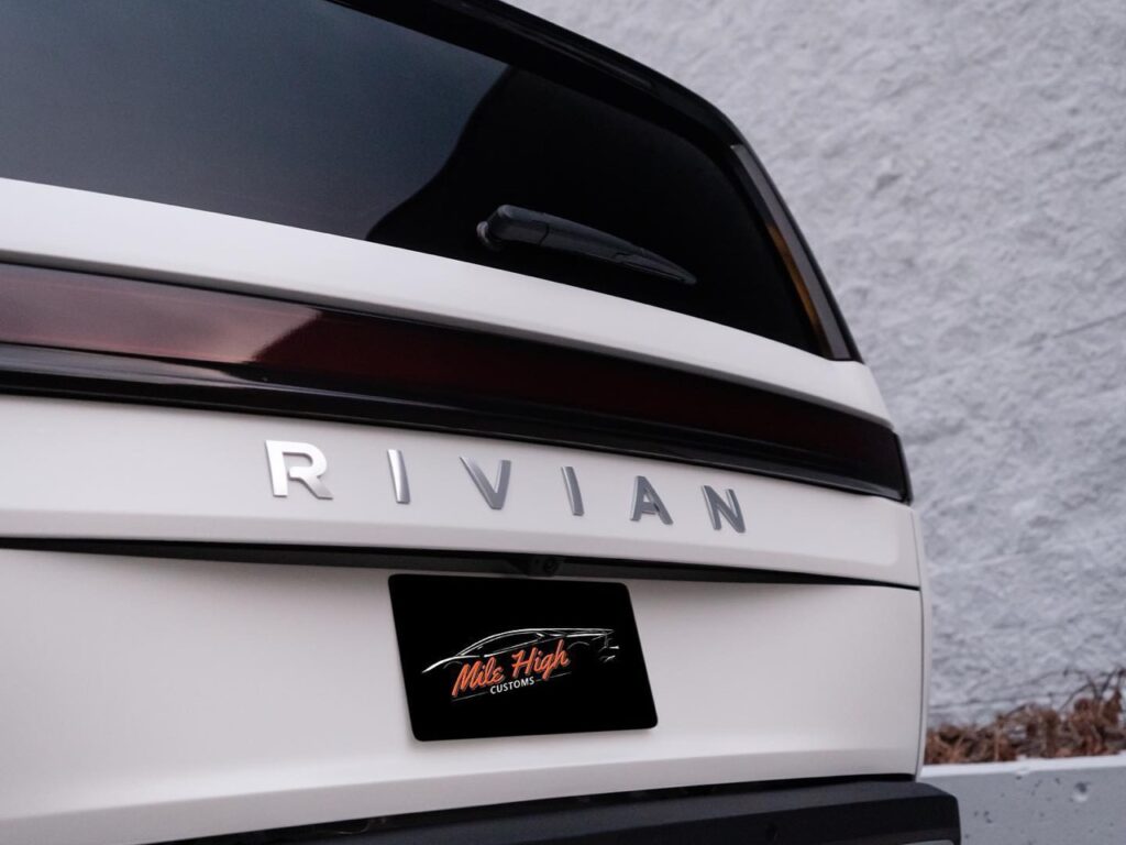 Rivian R1S Glacier White PPF, window tint, ceramic coating, headlight and taillight tint, and more