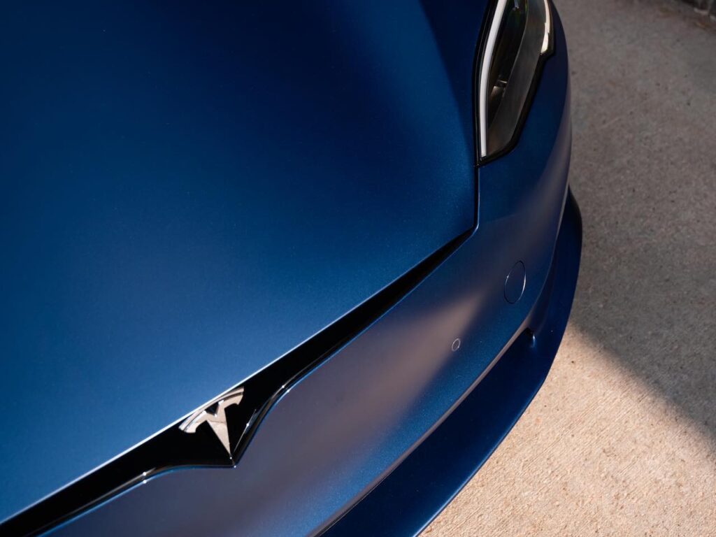Tesla Model S Plaid wrapped up in Llumar films matte paint protection film front