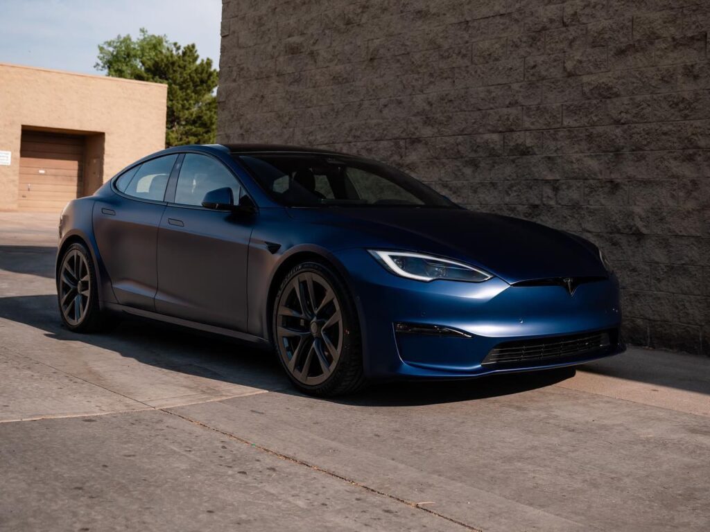 Tesla Model S Plaid wrapped up in Llumar films matte paint protection film and 2 layers of ceramic coating