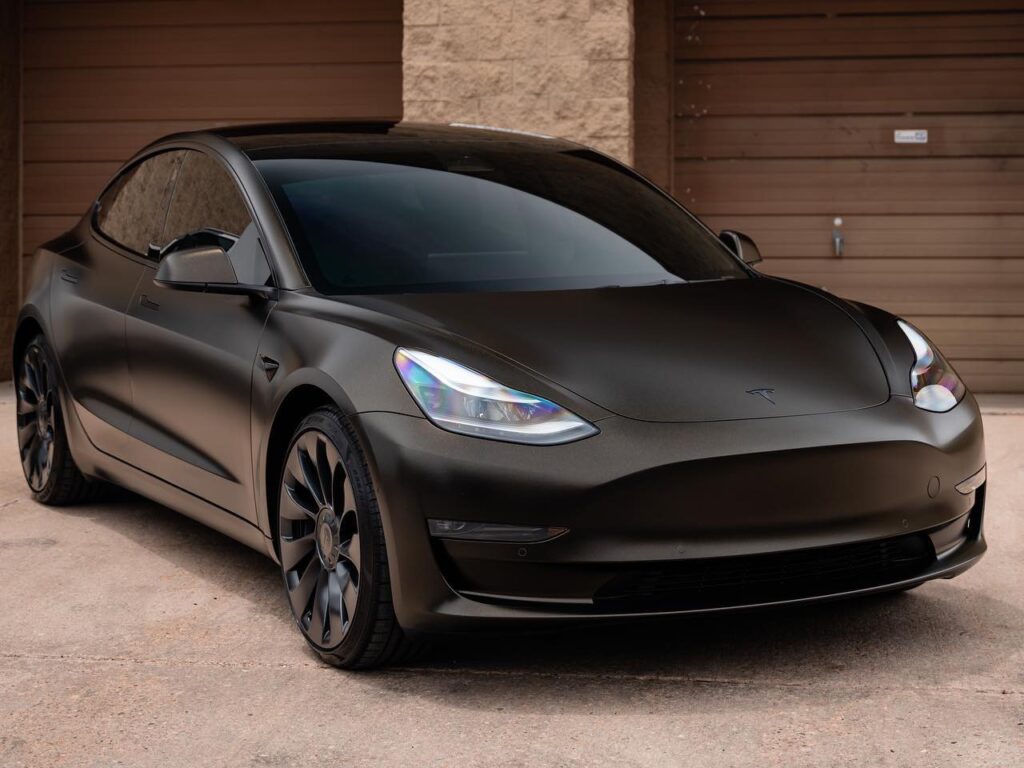 Tesla Model 3 Satin Gold Dust Vinyl Wrap & ceramic plus window tint