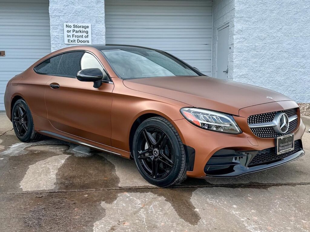 Mercedes C300 Coupe Satin Metal Mocha Brown Vinyl Wrap & ceramic window tint