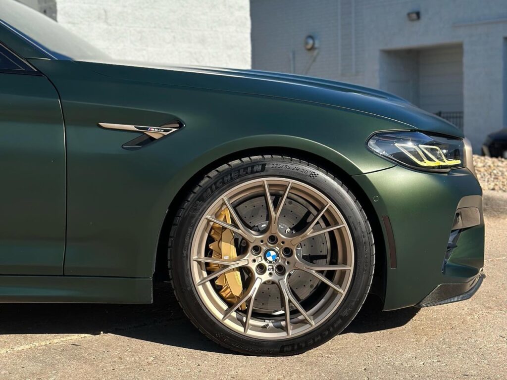 BMW M5 CS clear bra side view and wheel