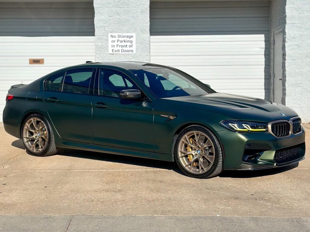 Side view of the BMW M5 CS highlighting its immaculate finish, protected with the Clear Bra paint protection film