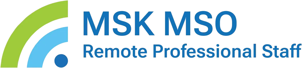 Logo with green and blue arcs beside blue text reading MSK MSO Remote Professional Staff.
