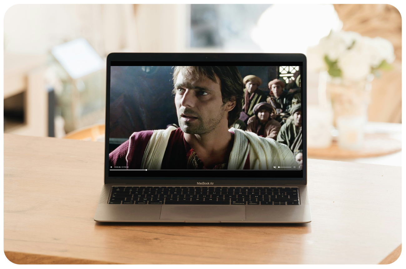 Movie playing on a laptop from an app built with Annunciate