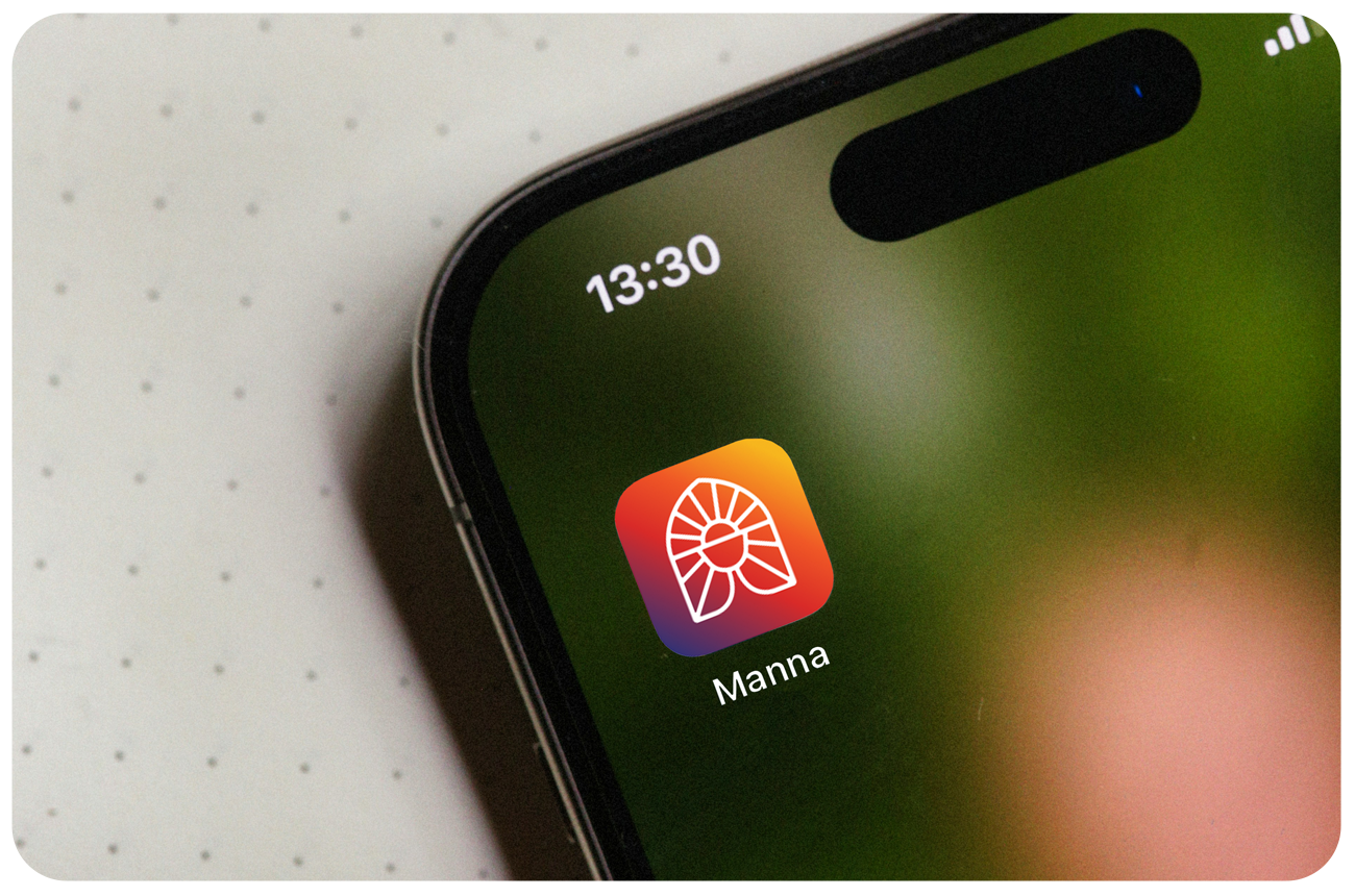 Close-up of the Manna app on a smartphone screen
