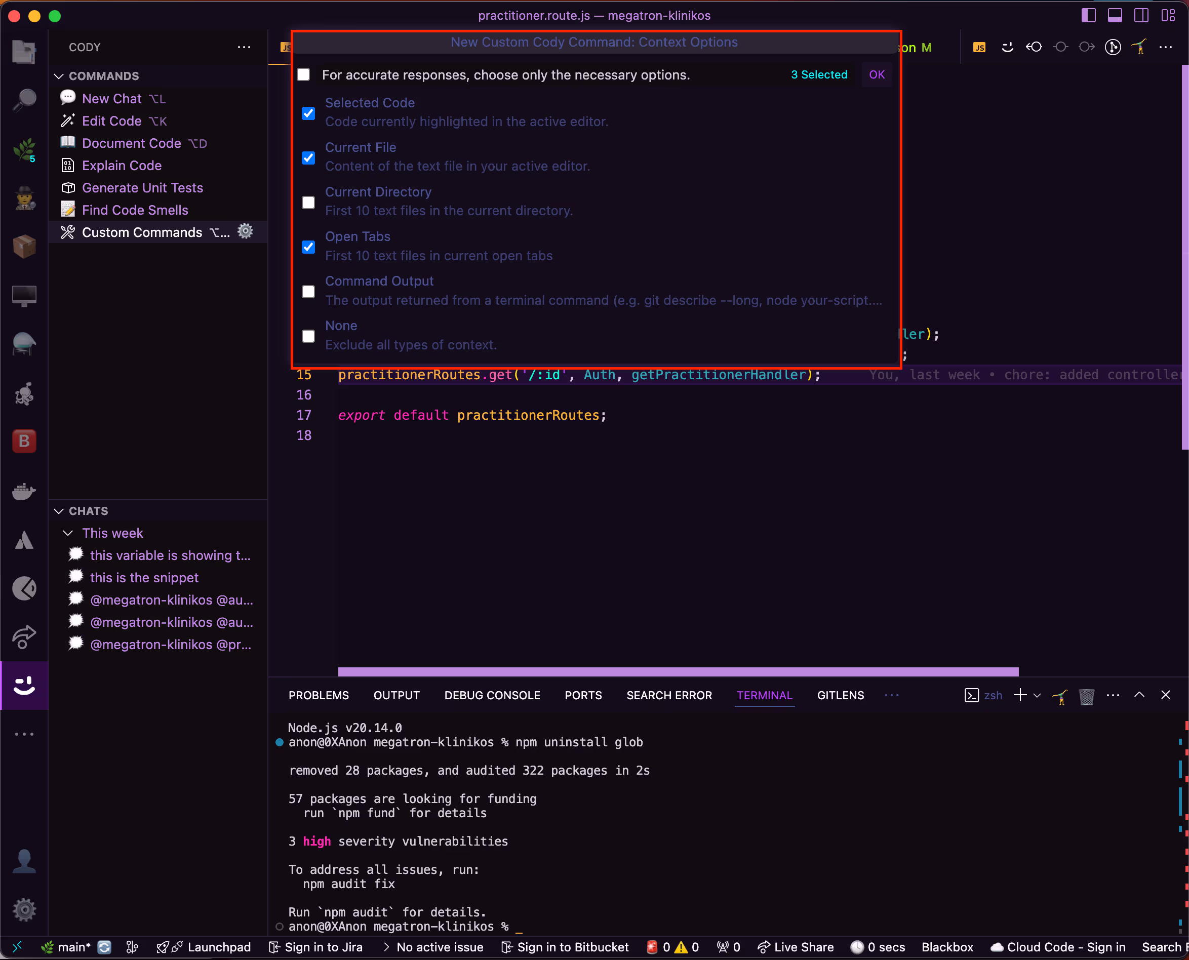 Select the context that the custom command will use to give the best result.