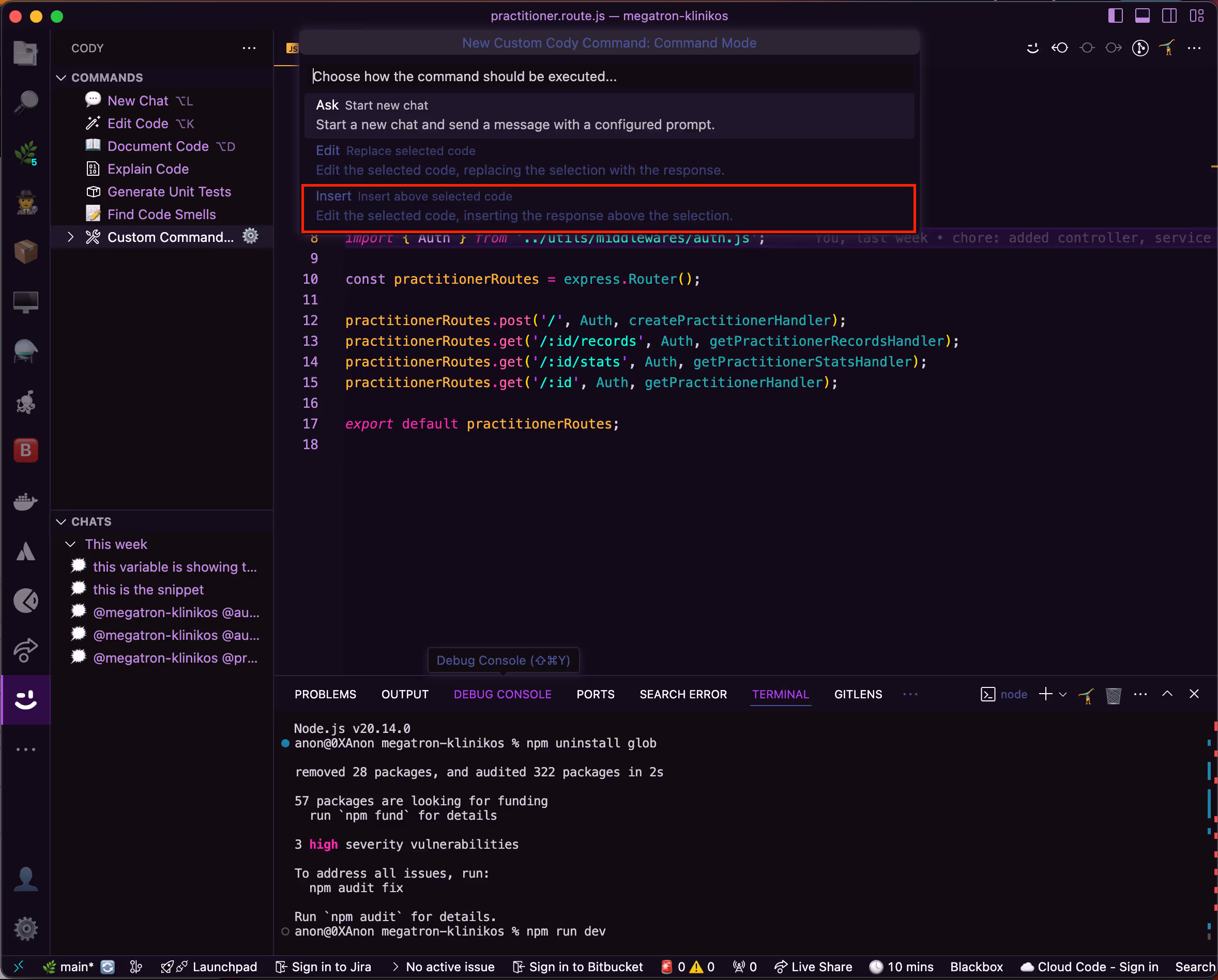 Choosing how you want it to run. You are inserting the result above the existing code.