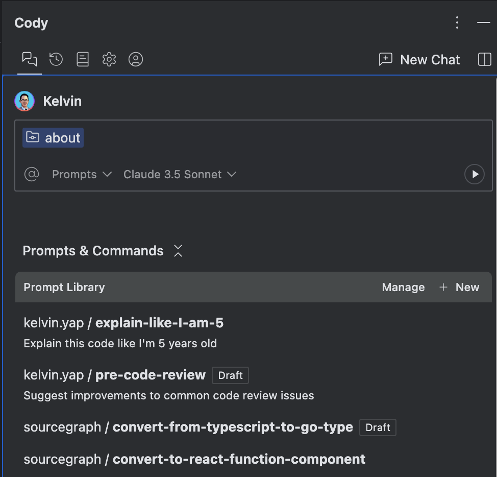 Prompts appear underneath Cody chat in JetBrains