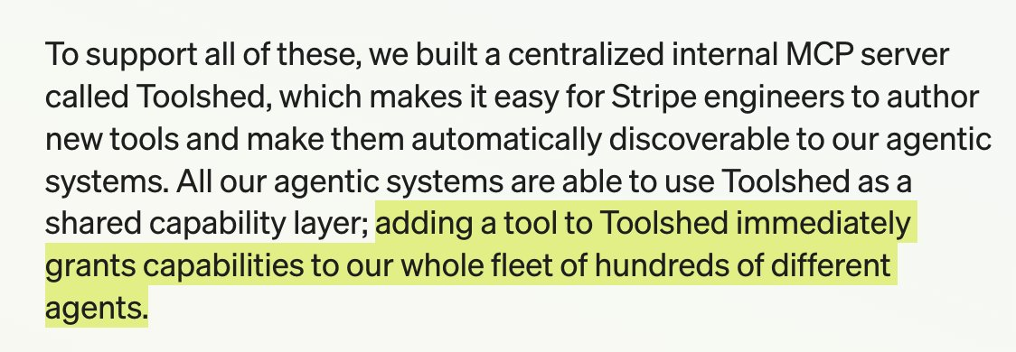 Stripe의 내부 MCP 서버인 Toolshed에 대한 설명이 담긴 블로그 포스트 캡처 화면