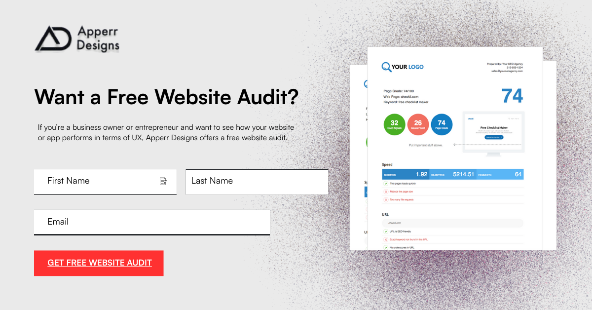 Form offering a free website audit in exchange for user contact details