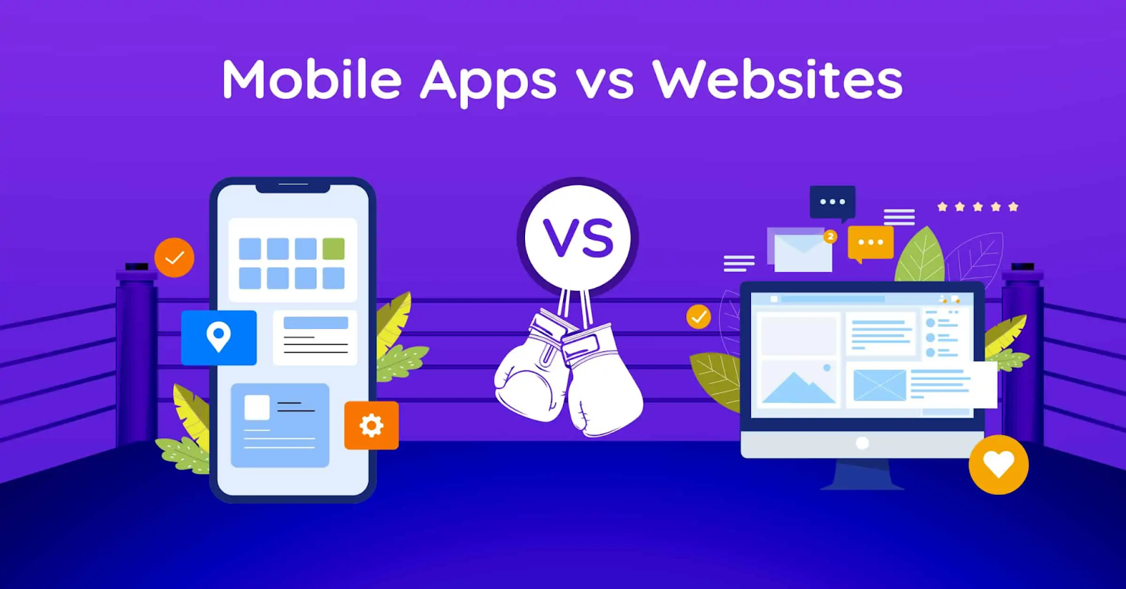 Comparison showing the differences between website design and mobile app design