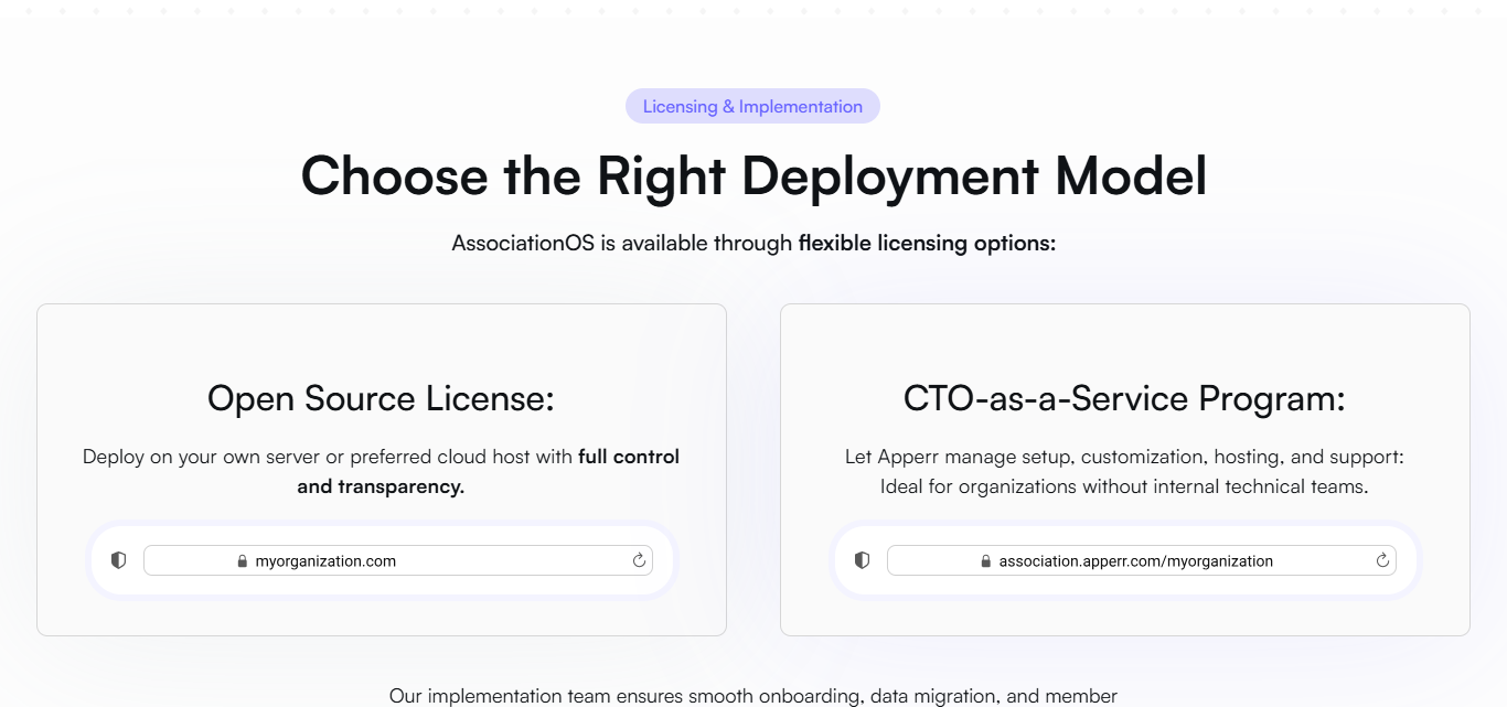 AssociationOS: Open Source Licensing & Deployment Options