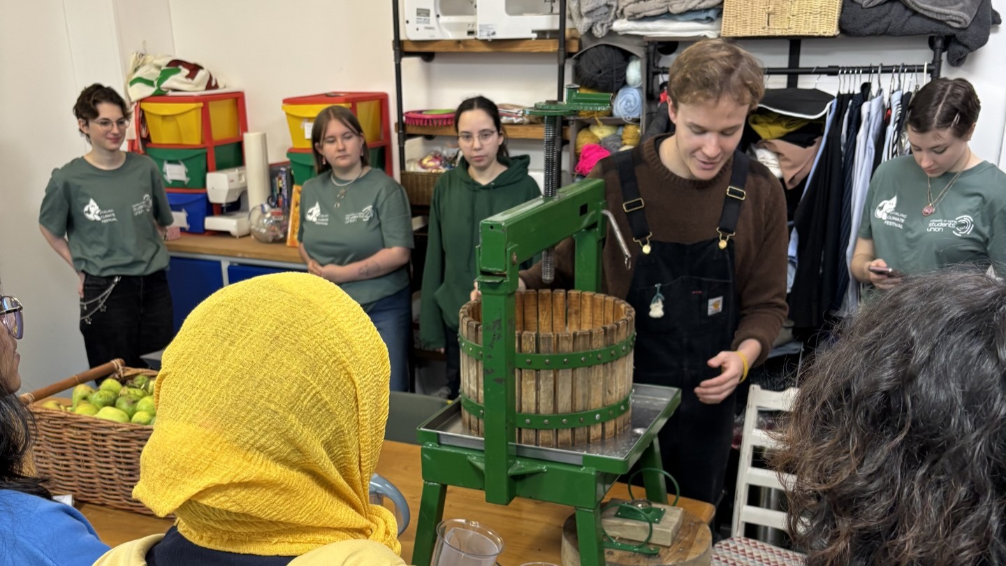 A group of students at University of Stirling Students' Union green & blue space
