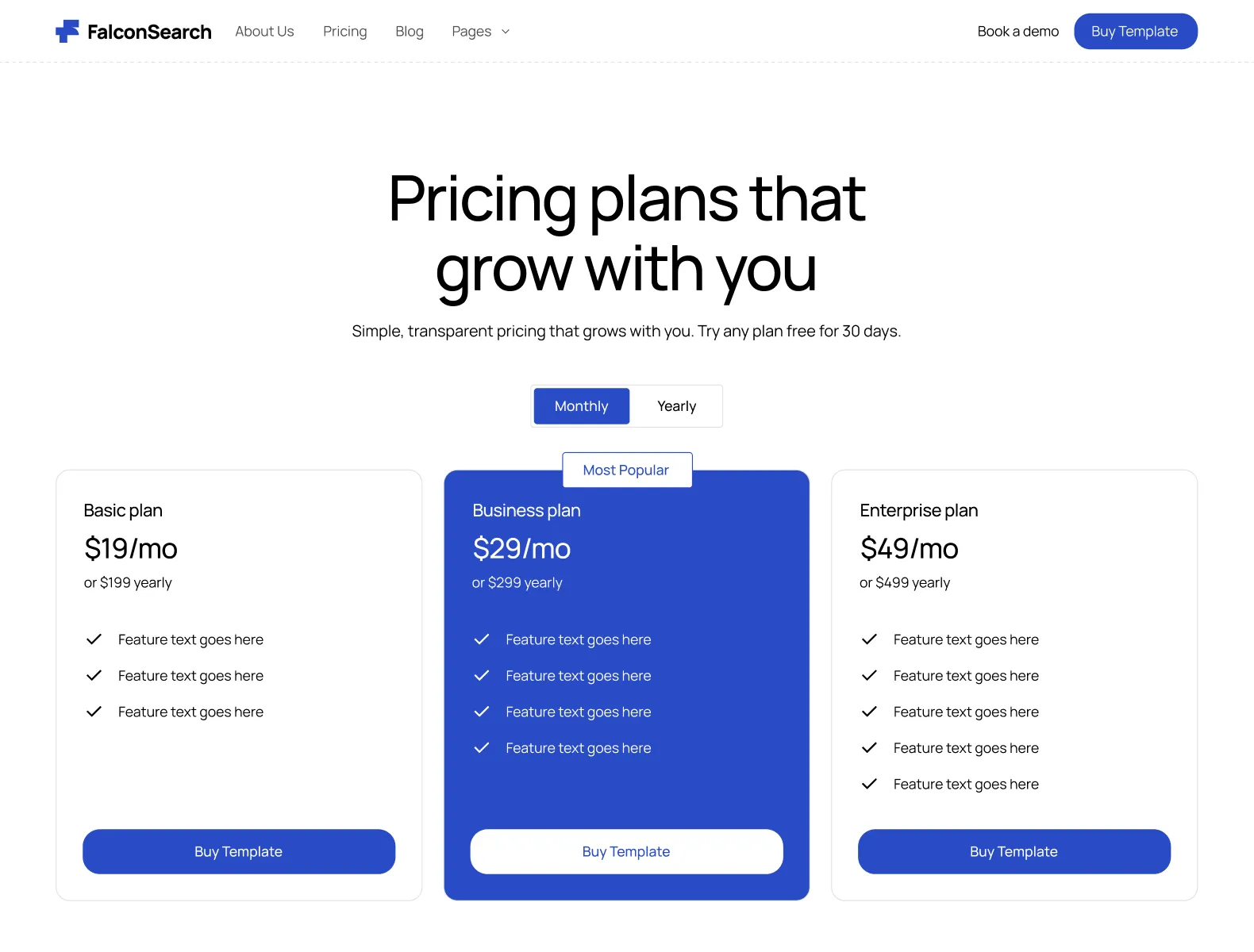 pricing page
